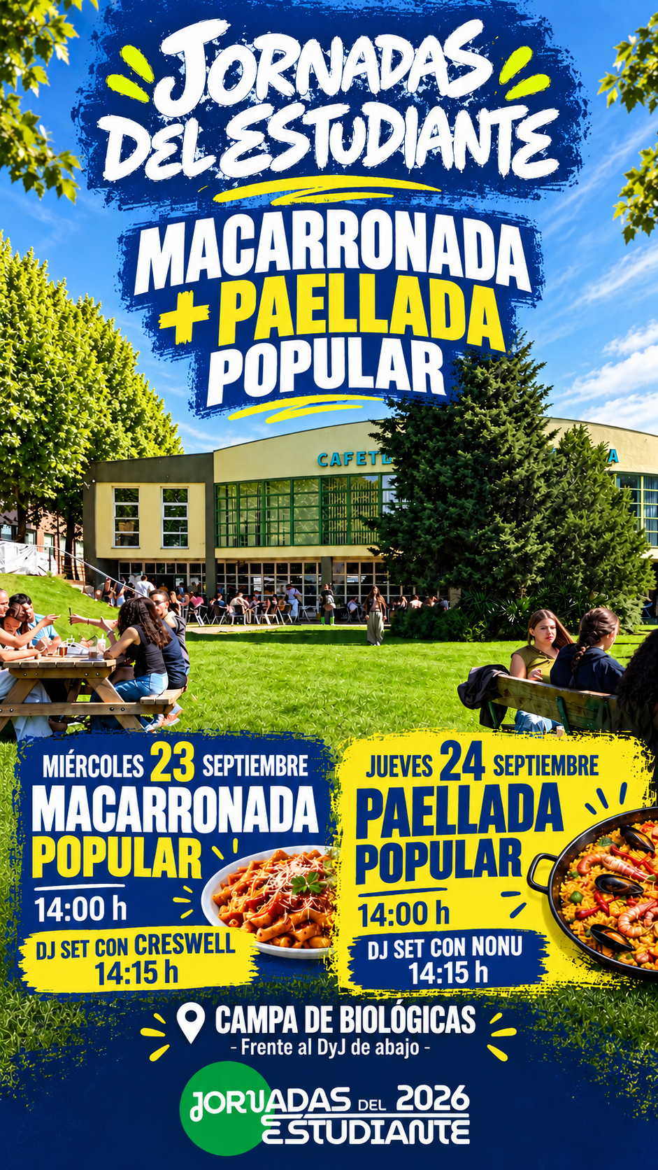 Cartel Jornadas del Estudiante 2026: Macarronada y Paellada Popular